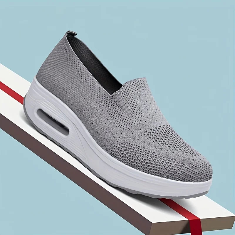 Women Slip On Air Cushion Walking Shoes Breathable Mesh Upper Platform Sneakers Non Slip Soft Sole Casual Loafers Ladies Lightweight Comfort Footwear for Daily Work Travel Outdoor Walking Nursing Shopping White Black Gray Pin