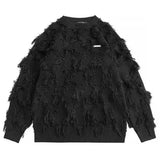 Winter Ripped Fringe Raw Edge Sweater For Men Hip Hop Fashion Knitted Pullovers Y2K Vintage Streetwear Knitwear Jersey Clothes