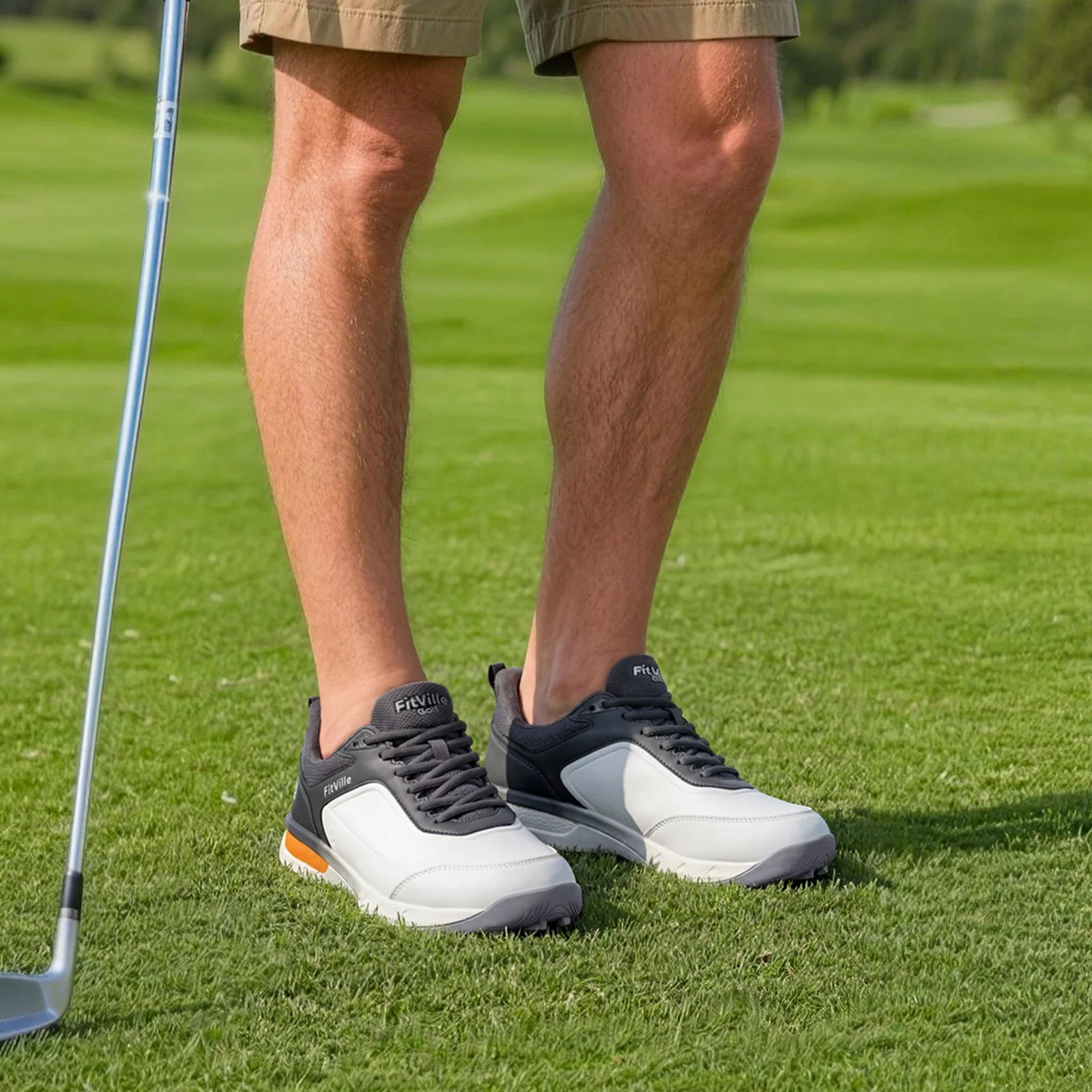 FitVille Men'S Wide Waterproof Spikeless Golf Shoes, High Traction Anti-Slip Sole, Shock Absorption Cushioning Arch Support Professional Golf Trainers, Roomy Toe Box For Wide & Fat Feet