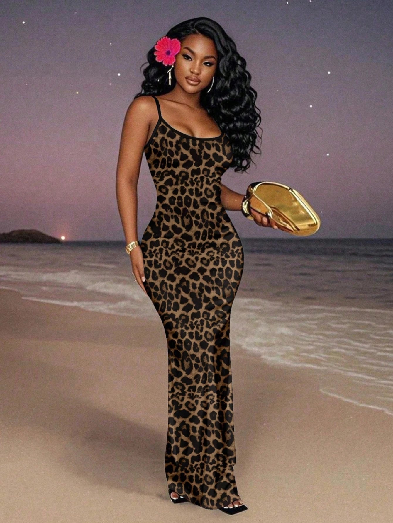 Women's Spaghetti Strap Leopard Print Slim Fit Mermaid Maxi Dress For Beach Vacation Night Club Casual Fashion Occasions