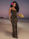 Women's Spaghetti Strap Leopard Print Slim Fit Mermaid Maxi Dress For Beach Vacation Night Club Casual Fashion Occasions