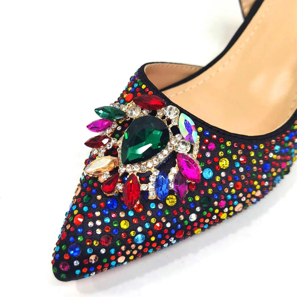 Venus Chan Royal Blue Sandals for Women 2024 Luxury Wedding Pumps Med Heels Rhinestone Design Party Shoes and Bags Set
