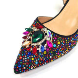 Venus Chan Royal Blue Sandals for Women 2024 Luxury Wedding Pumps Med Heels Rhinestone Design Party Shoes and Bags Set