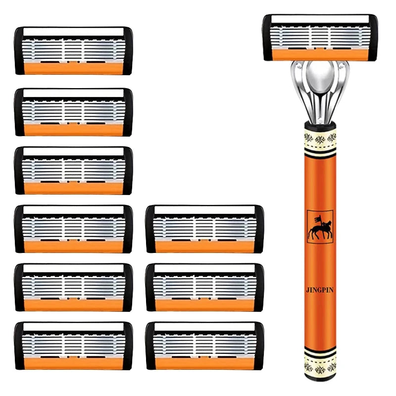 6-Layers Safety Razor Set High Quality Men Shaving Razor Sharp Stainless Steel Changeable Shaver Head Blades