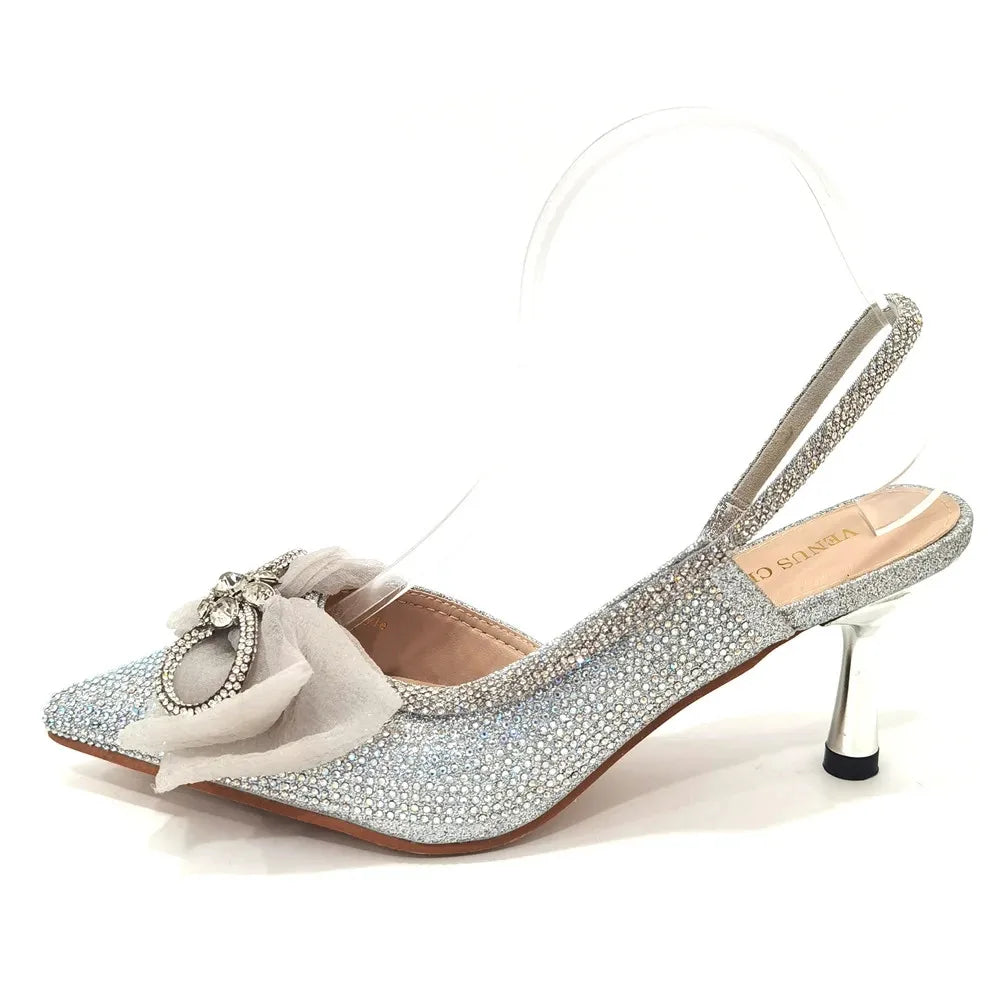 Latest Women's Luxury Diamond Crystal High Heels New Fashion Sandals Party High Heels Elegant Italian Women's Shoes