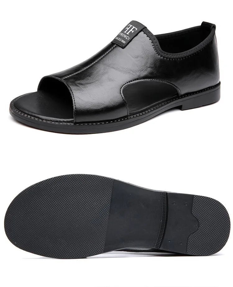 New Style Perforated, Breathable and Anti-Slip Outerwear Casual Leather Slip-On Sandals for Men Size 48 Large Size