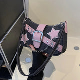 Y2k Fashion Women's Handbags Stars Pattern Cool Girls Underarm Bag Fashion Female Small Shoulder Bags Chain Tote Purses