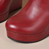 Women Platform Wedge Heel Chelsea Ankle Boots, Elastic Side Slip‑On Faux Leather Solid Color Spring Autumn Casual Short Booties