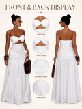 Women Strapless Twist Cutout Maxi Dress Ruched Waist Flowy A Line Long Tube Top Dress Summer Beach Vacation Casual Sundress