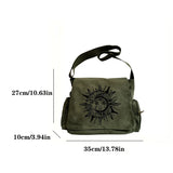 Vintage Women's Crossbody Bags Sun And Moon Print Message Bag Large Capacity Canvas Shoulder Bag For Women Gifts