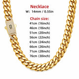 18K Gold Plated Cuban Link Chain Necklace for Men, 12/14mm Wide Miami Curb Chain Hip Hop Jewelry with Iced Out CZ Clasp, Luxury Streetwear Gold Chain Accessory for Party, Daily Wear, Birthday Gift