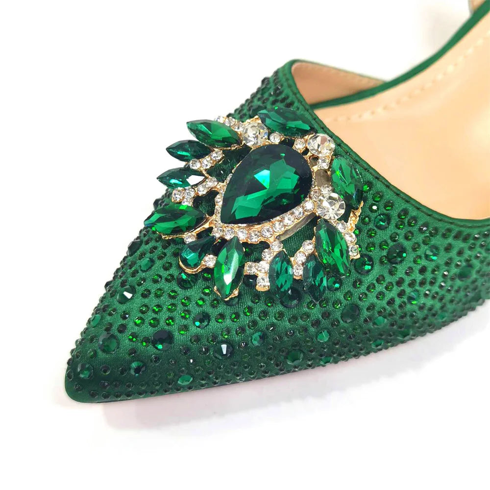 Venus Chan Royal Blue Sandals for Women 2024 Luxury Wedding Pumps Med Heels Rhinestone Design Party Shoes and Bags Set