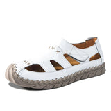 Outdoor Summer Man Sandals Stylish Leather Mens Beach Shoes Outdoor Men  Roman Flats Hollow Out Sandalias New Wading Aqua Shoes