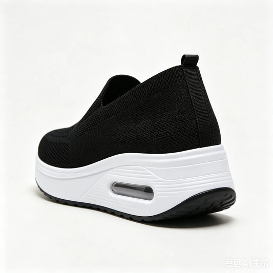 Women Slip On Air Cushion Walking Shoes Breathable Mesh Upper Platform Sneakers Non Slip Soft Sole Casual Loafers Ladies Lightweight Comfort Footwear for Daily Work Travel Outdoor Walking Nursing Shopping White Black Gray Pin