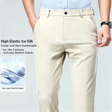 Mens Stretch Straight Leg Business Dress Pants Casual Wrinkle Resistant Drape Trousers for Meeting Occasions