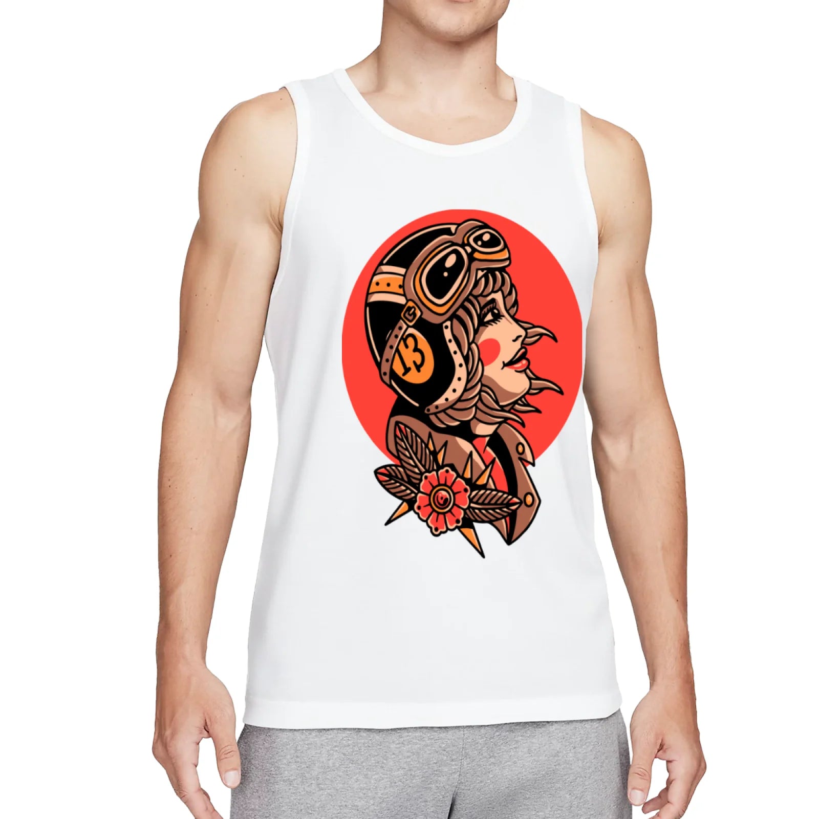 Retro Flaming Praying Hands Tank Top, Vintage Gothic Fire Graphic Sleeveless Tee, Old School Tattoo Style Streetwear Vest for Men
