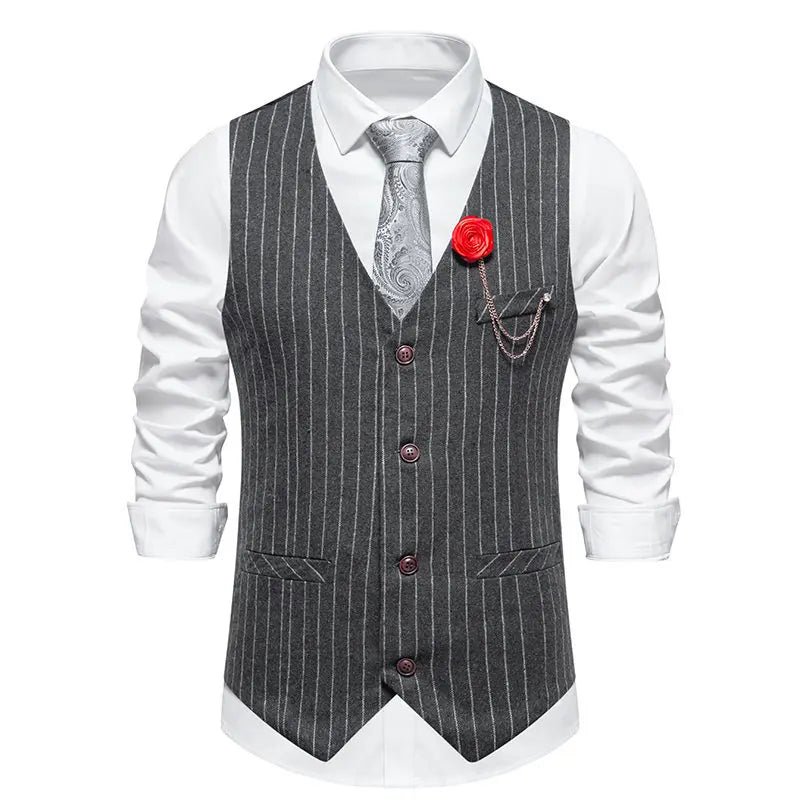 KIDWHXR Men Suit Vest Vintage Striped Single-breasted Man Waistcoats Business Casual Slim Sleeveless Male Party Dress Vests