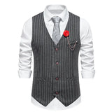 KIDWHXR Men Suit Vest Vintage Striped Single-breasted Man Waistcoats Business Casual Slim Sleeveless Male Party Dress Vests