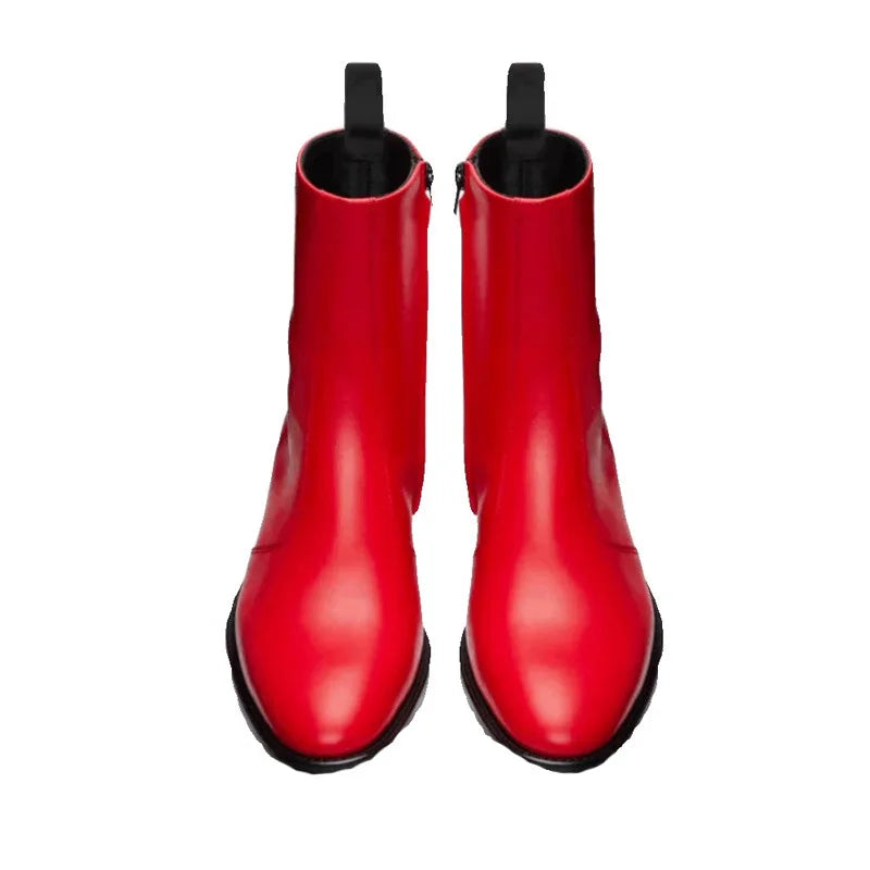 New Chelsea Boots Men Shoes Genuine Leather Red Fashion Versatile Banquet British Style Street Party Wear Classic Ankle Boots