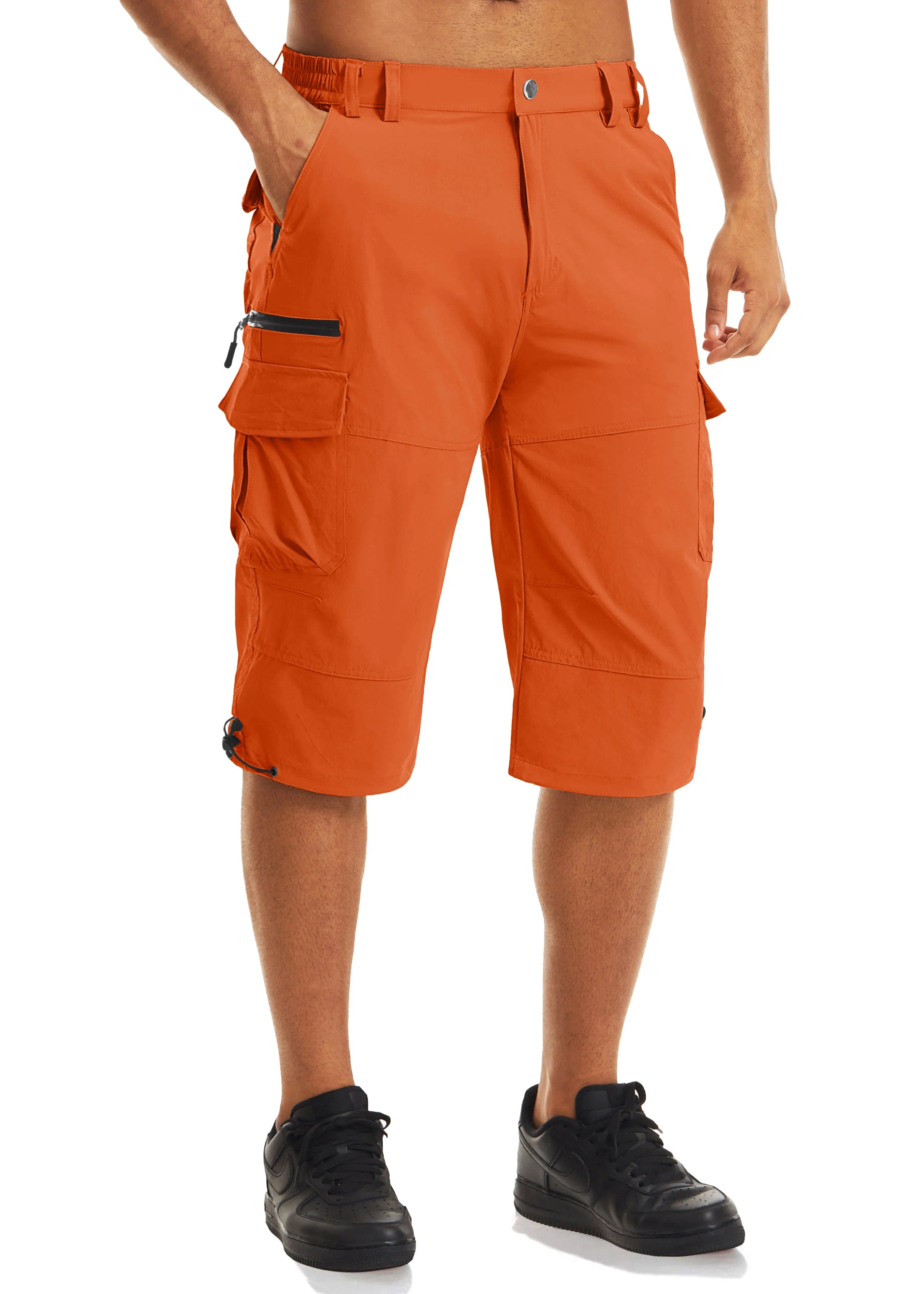 Men's Cargo Work Shorts Quick Dry 3/4 Length Capri Pants Multi-pockets Knee Length Trousers Summer Board Beach Shorts