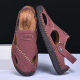 New Handmade Summer Sandals Men Breathable Leather Shoes Man Outdoor Men Sandals Antiskid Beach Sandals Hollow Shoes Fashion