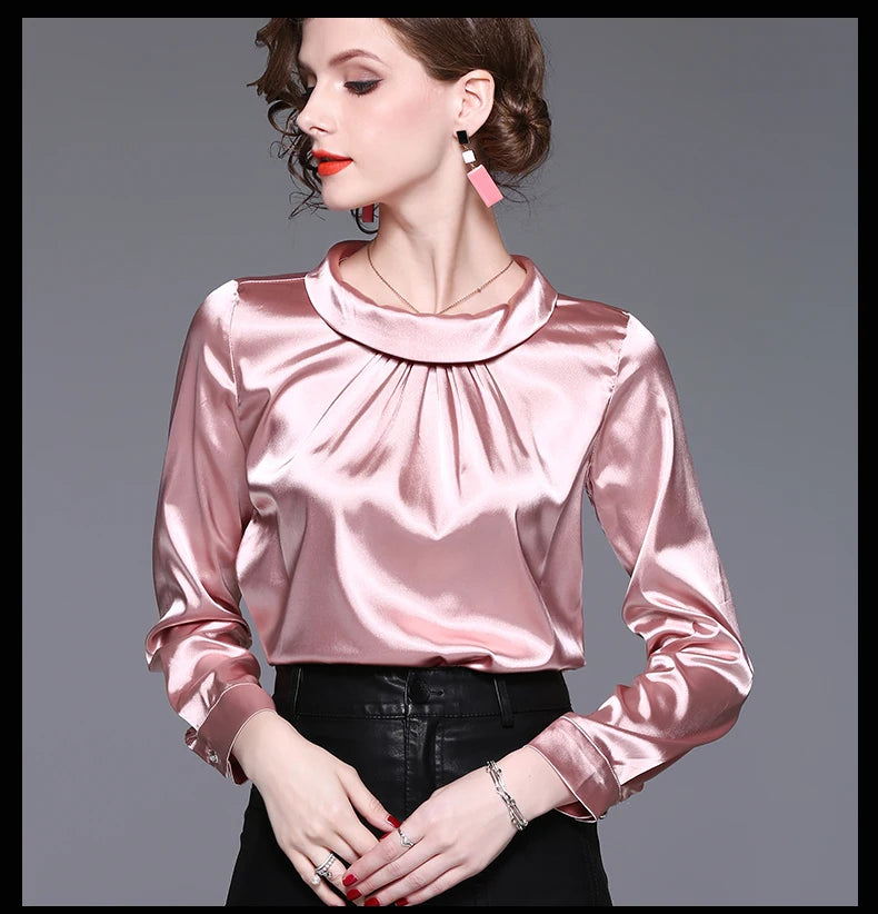 Women blusas long sleeved Slim plus size silk satin shirts office ladies work female Chiffon blouse Elegant blusa feminina