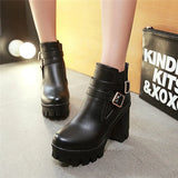Women's Ankle Boots Women Platform High Heels Fashion Buckle Side Zipper Autumn Winter Women's Ankle Boots Size 33-43