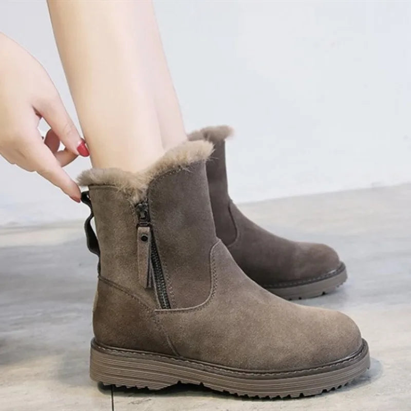 European and American Minimalist Short Boots 2023 Winter New Product Plush Warm Snow Boots Women's Flat Bottomed Short Boots