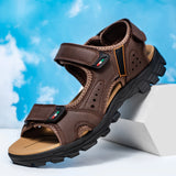 Outdoor Summer Sandals Outdoor Men's Leather Beach Shoes Breathable Casual Sandalias Man Wading Shoes Non-slip Slippers Sandaly