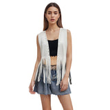 Women Vintage Sleeveless Faux Suede Fringe Vest Rivets Leather Western Boho Tassel Jacket Open Front Hippie Cardigan 2025