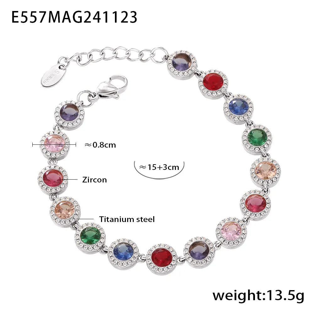 Colorful Zircon Necklace Heart Chain Bracelet Set Women's 316L Stainless Steel Gold-Plated Luxury Wedding Jewelry Accessories