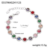 Colorful Zircon Necklace Heart Chain Bracelet Set Women's 316L Stainless Steel Gold-Plated Luxury Wedding Jewelry Accessories