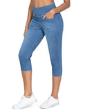 THE GYM PEOPLE Women's Cross Waisted Stretchy Capri Denim Jeggings Tummy Control Skinny Jean Leggings with Pockets