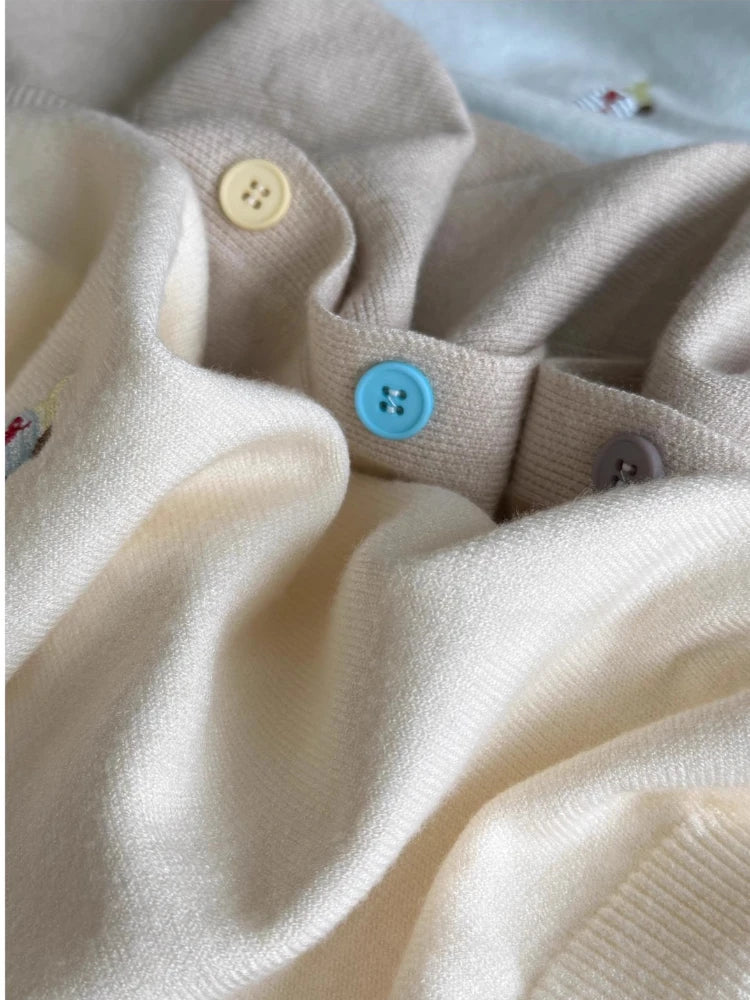 Autumn Winter 2026 Soft Elegant O-neck Loose Casual Sweaters Women Knitted Chic Embroidery Cardigan Basic Colorful Buttons Tops