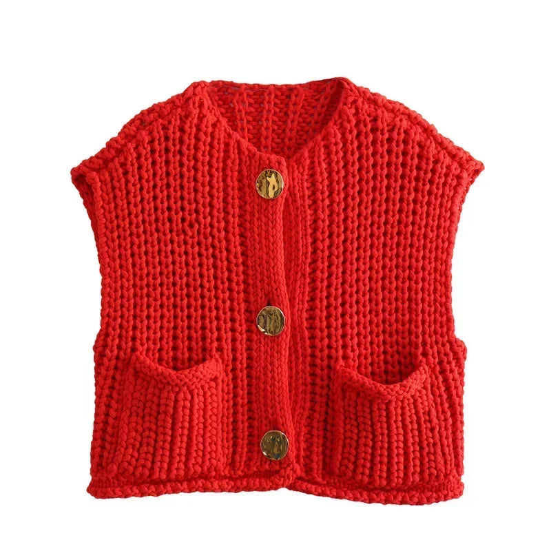 Korean fashion crop sweater women vest solid loose casual sweaters cable knit sweater vests for woman luxury designer tops