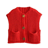 Korean fashion crop sweater women vest solid loose casual sweaters cable knit sweater vests for woman luxury designer tops