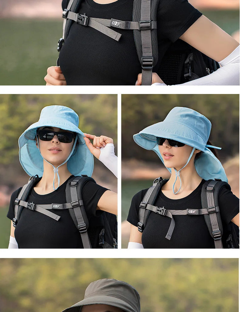Designer Lightweight Ponytail Hole Visor Hats Summer Bucket Hats for Women Big Brim Outdoor Eye Protection Sunscreen Cap Sun Hat