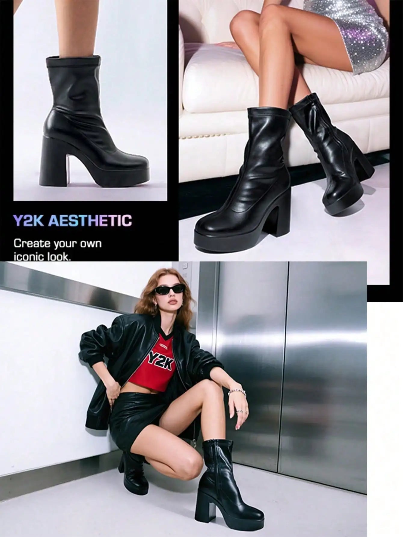 Women's Chunky Platform Ankle Boot High Block Heels Square Toe Lightweight Comfort Party Dress Booties Shoes For Women sx2308109273973634
