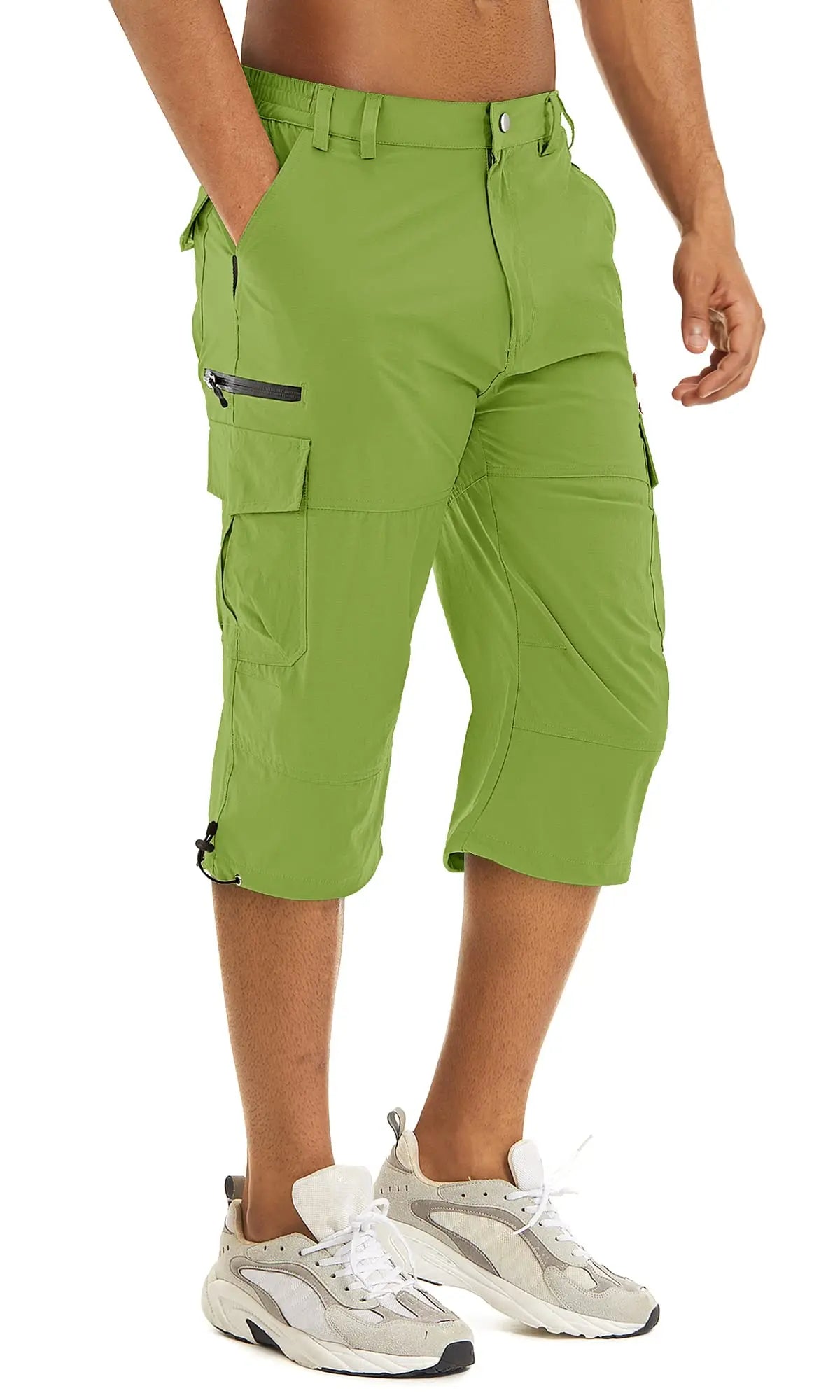Men's Cargo Work Shorts Quick Dry 3/4 Length Capri Pants Multi-pockets Knee Length Trousers Summer Board Beach Shorts