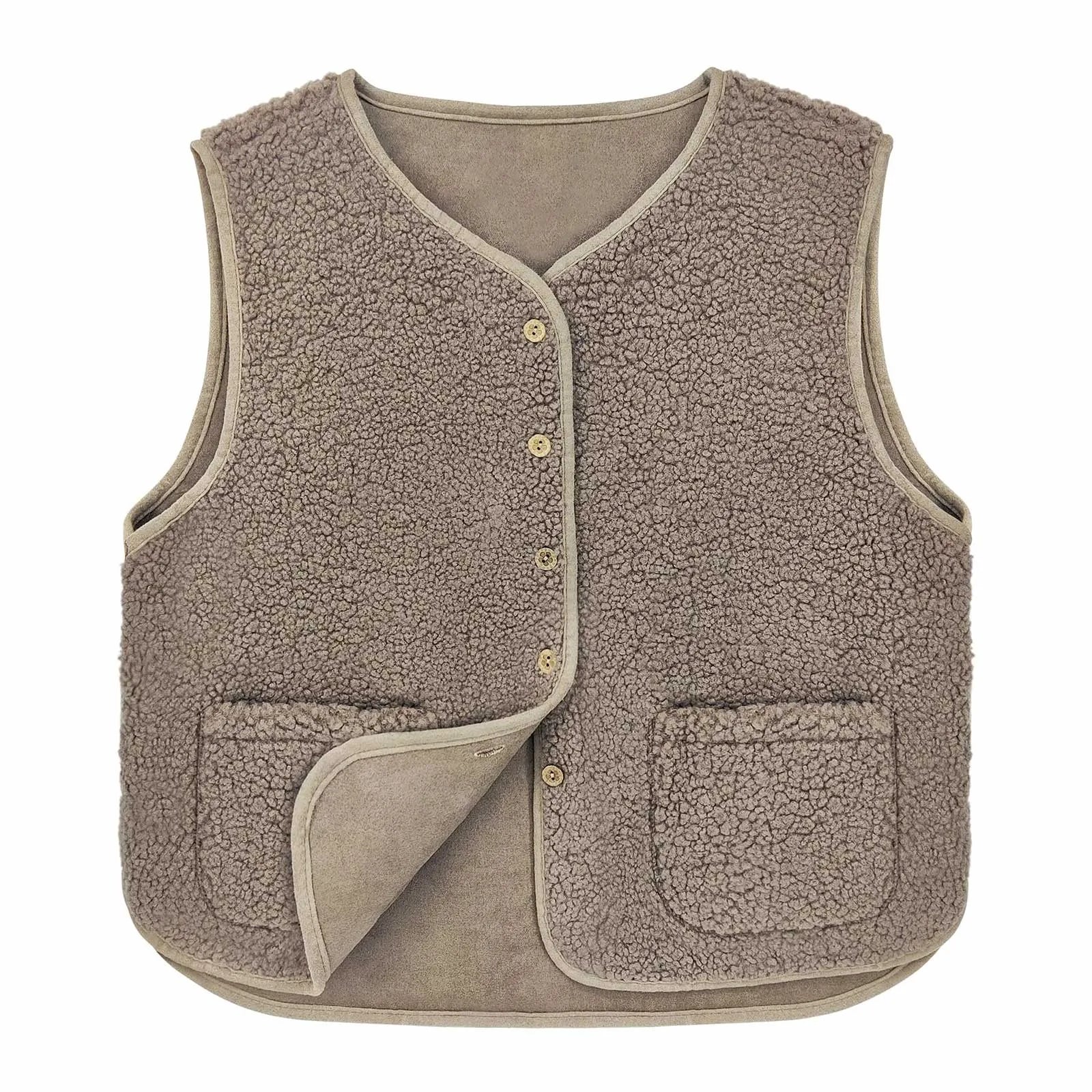Women'S Teddy Fleece Vest Autumn Thin Vest Sleeveless Coat Plain Plush Vest Short Jacket Loose Fleece Vest Women Outwear