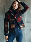 New Women's Retro Plaid Color-Block Lapel Long-Sleeved Blazer, Comfortable And Warm, Suitable For Autumn And Winter.