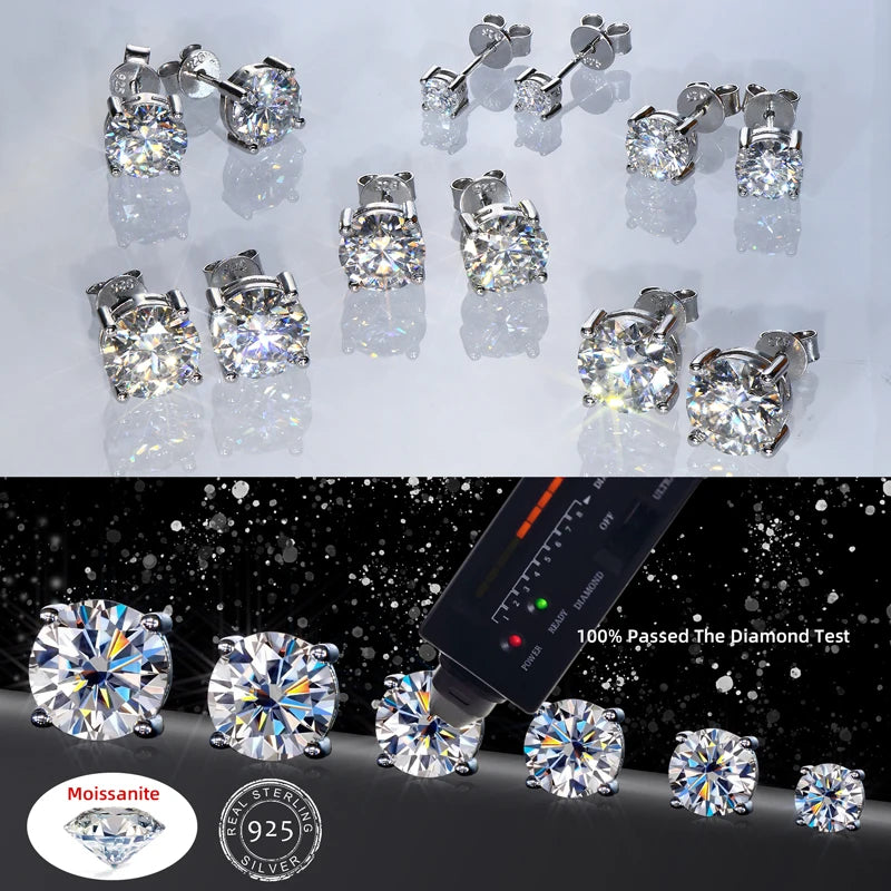 IOGOU 3mm/4mm/5mm/6.5mm/8mm/9mm/10mm/11mm D VVS1 Moissanite Stud Earrings 925 Silver Four Claw Earrings For Women Fine Jewelry
