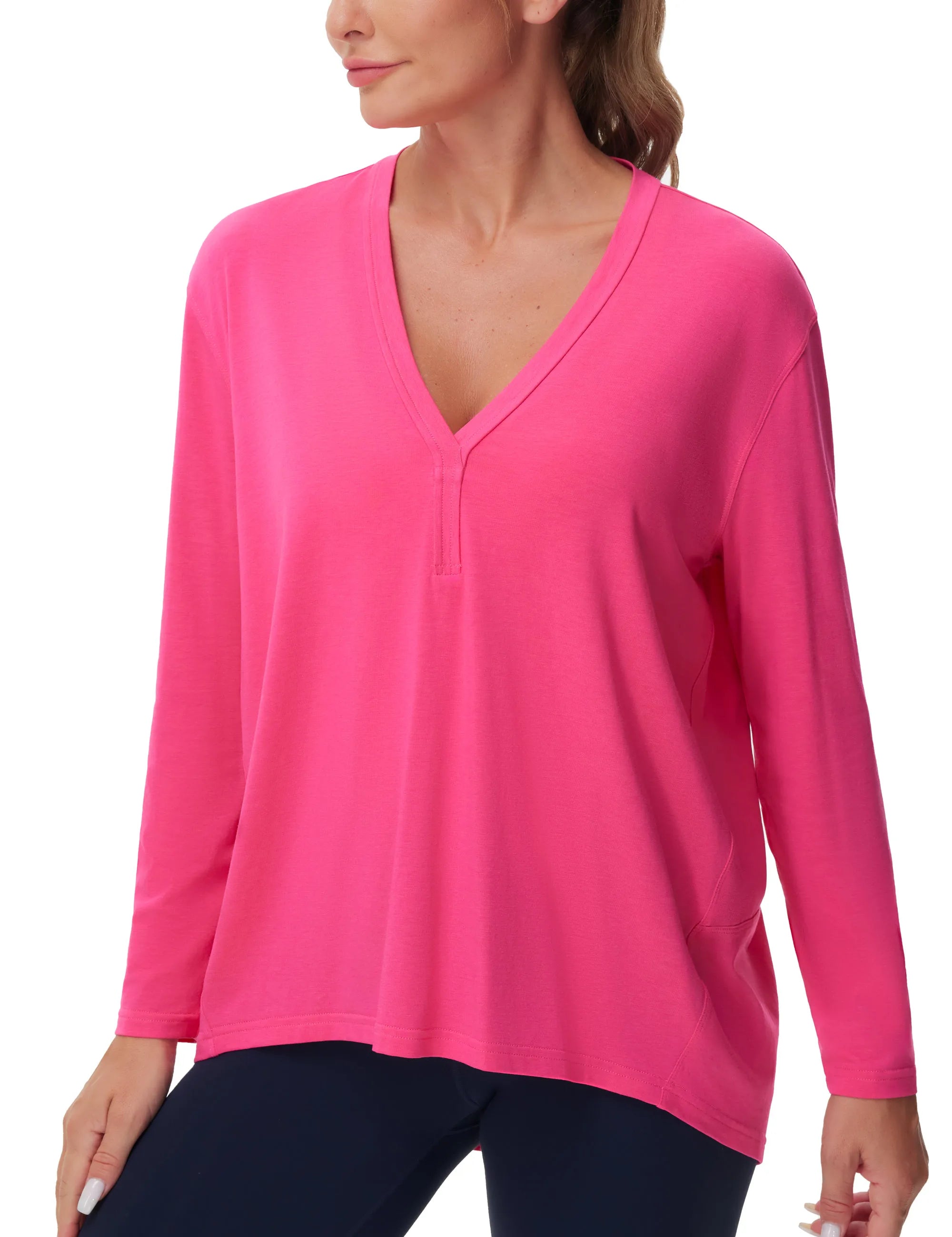 THE GYM PEOPLE Women's Long Sleeve Workout Shirts Loose Fit V-Neck Running T-Shirts Tops