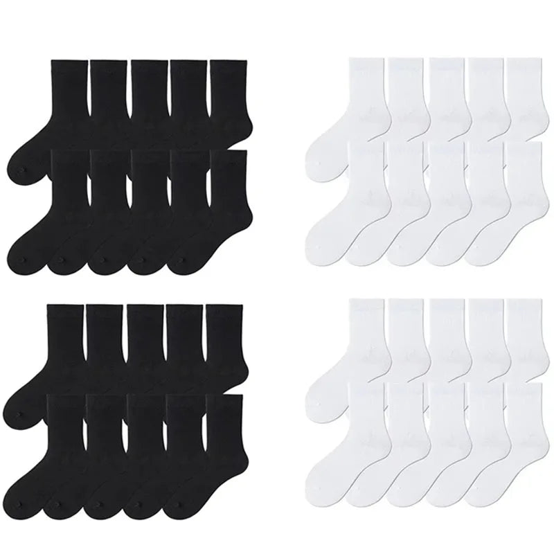 10-40Pairs Woman Men'S Classic Formal Mid-Calf Socks 100% Breathable Cotton Solid Black White Perfect For Business Casual Wear