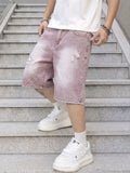 Men Vintage Baggy Distressed Denim Shorts Gradient Wash Ripped Straight High Street Trendy Casual Cargo Summer Jeans Short