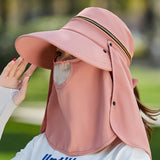 Women Outdoor Riding Anti-UV Sun Hat Foldable Big Brim Hats Neck Face Protection Detachable Mask Sunscreen Breathable Beach Caps