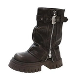 Winter Women Biker Boots Fashion Belt Buckle Ladies Elegant Platform Long Pipe Booties Casual Women's Knee High Booties2024