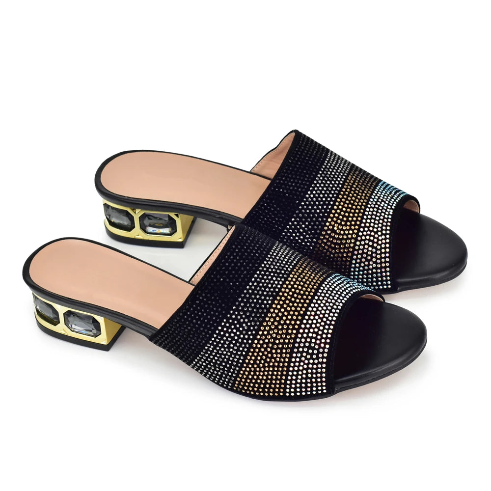 Latest Shoes Women Luxury Rhinestone Crystal Pumps 2024 New Fashion Slippers Sandals Party Low Heels Elegant Italian Women Shoes