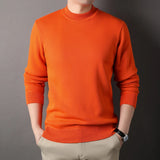 Mens Round Neck Sweater Fleeced Knitwear Solid Color Velvet Jumpers Slim Fit Elegant Luxury Brand Brown Knitted Sweaters