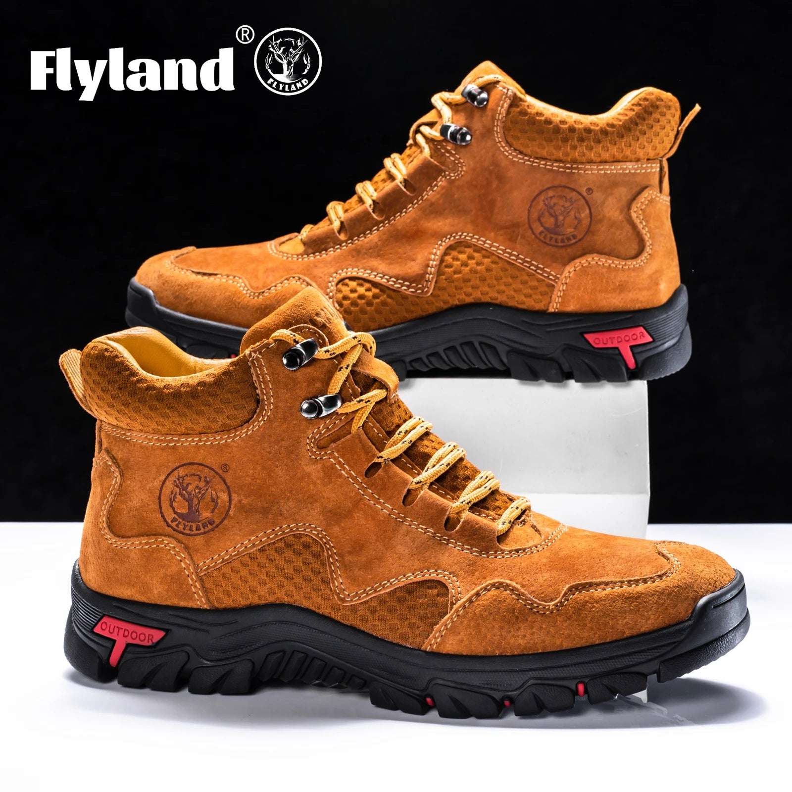 FLYLAND Men's Ankle Boots Casual Leather Shoes Fashion Vintage Hand Stitching Soft Business Handmade Shoes